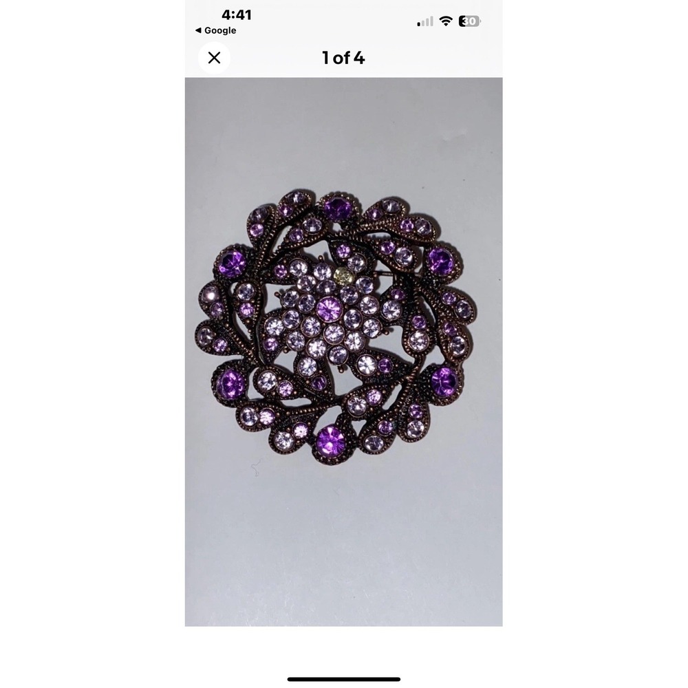 Vintage Purple & Clear Rhinestone Brooch‎ Pin